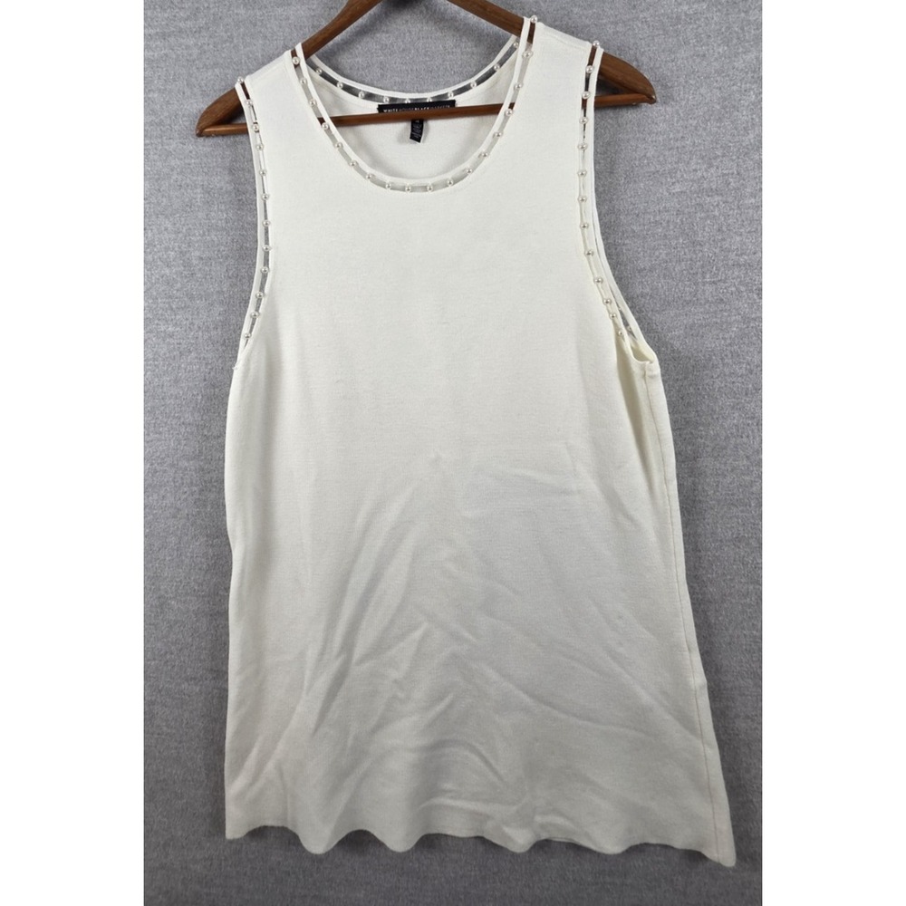 White House Black‎ Market M Pearl Edge Trim Sleeveless Tank Top White Base Layer